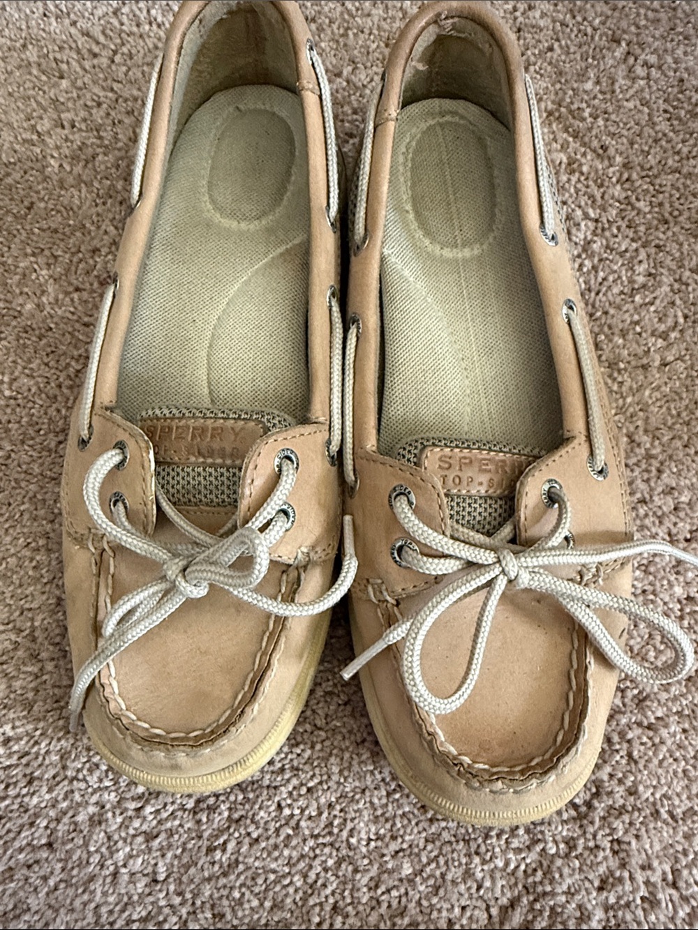 Sperry Women's Light Brown Leather Moccasin Boat Shoes with White Laces